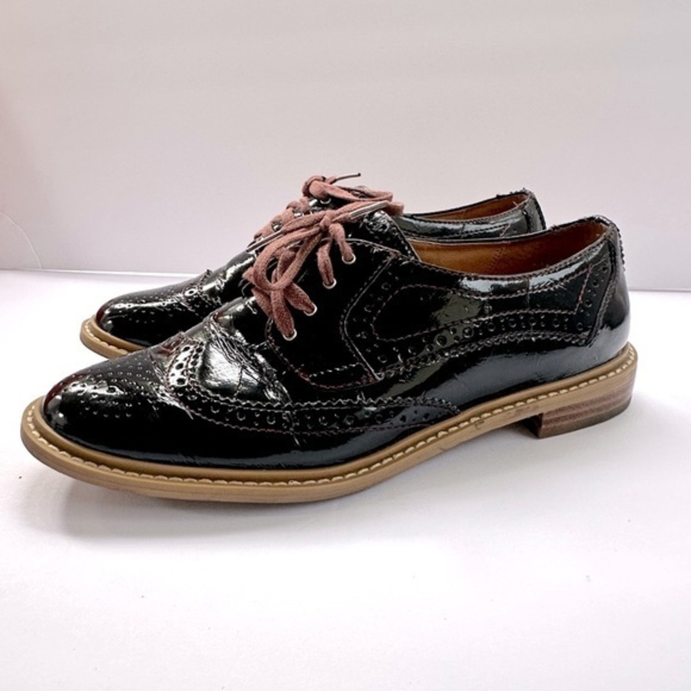 14th & Union Black Patent Leather Oxfords with Brown Sole 7.5